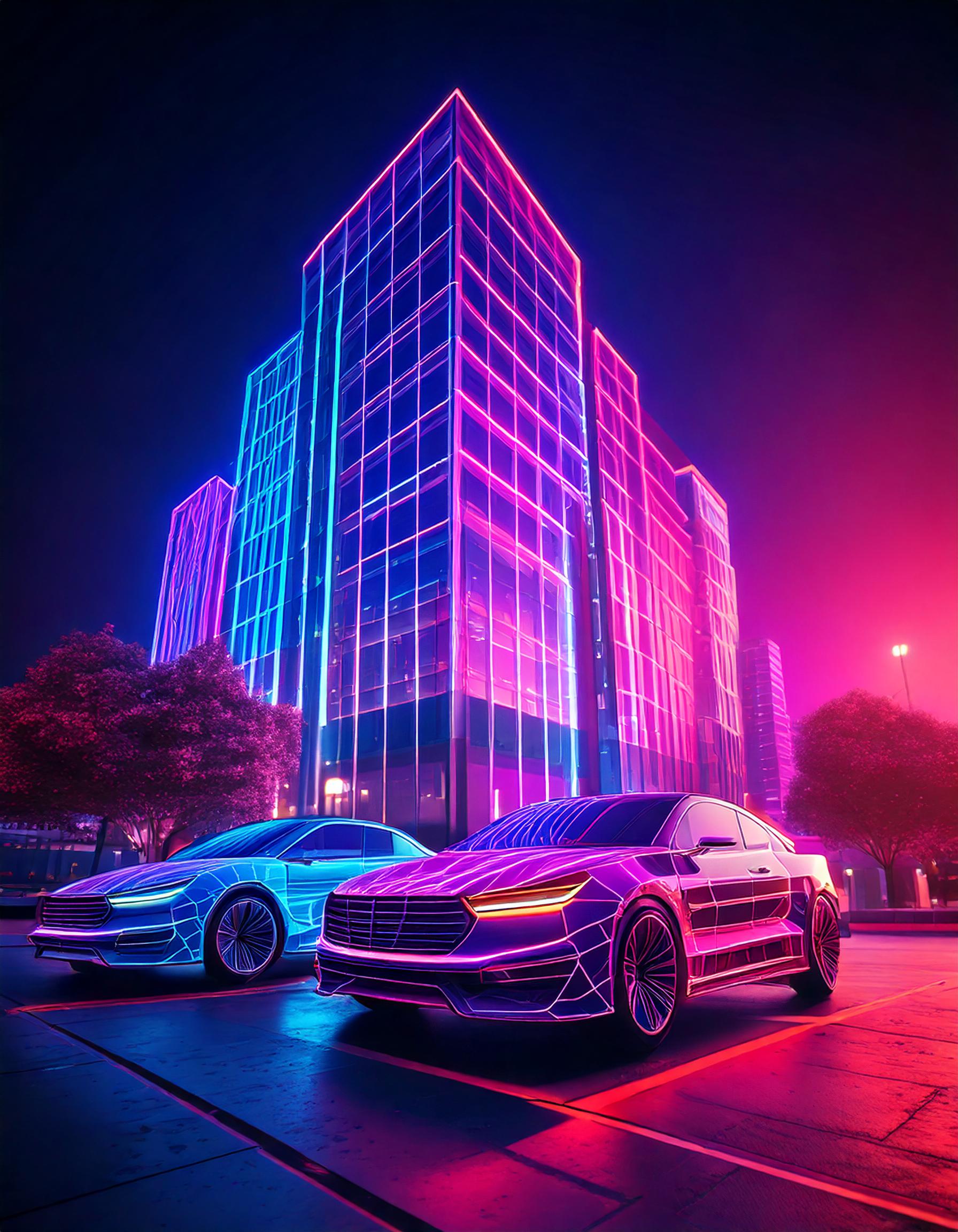 fleet data - cars in front of large building